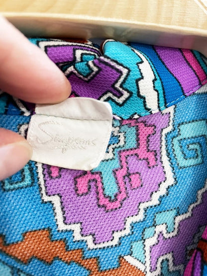 vintage 60s simpsons retro poly - knit 1/2 zip top - good market thrift store