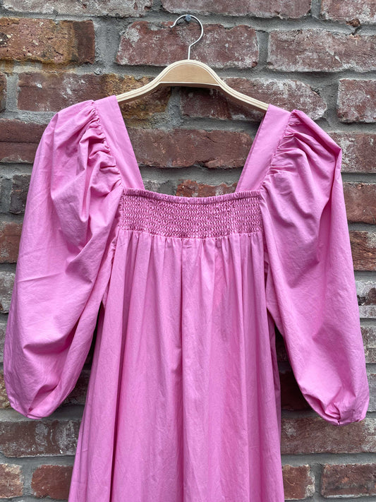 h&m puff sleeve square neck midi dress