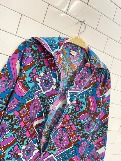 vintage 60s simpsons retro poly - knit 1/2 zip top - good market thrift store