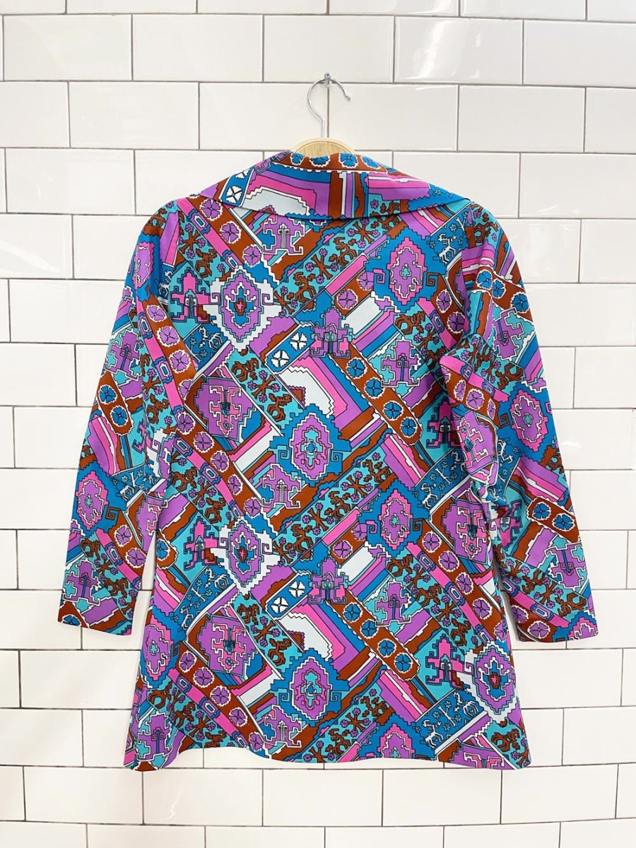 vintage 60s simpsons retro poly - knit 1/2 zip top - good market thrift store