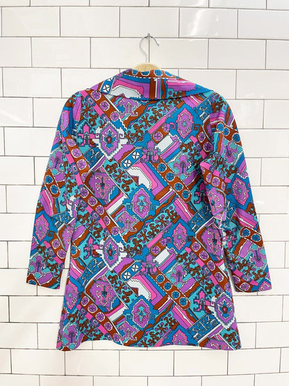 vintage 60s simpsons retro poly - knit 1/2 zip top - good market thrift store