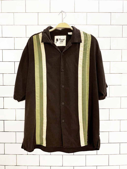 vintage silk 100% silk full button bowling resort shirt