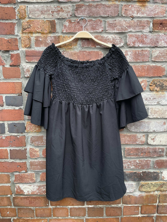 boohoo smocked top ruffle sleeve mini dress