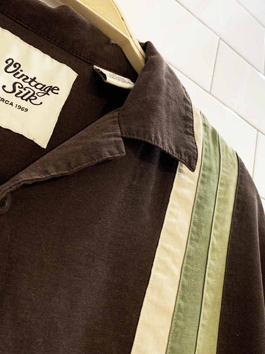 vintage silk 100% silk full button bowling resort shirt