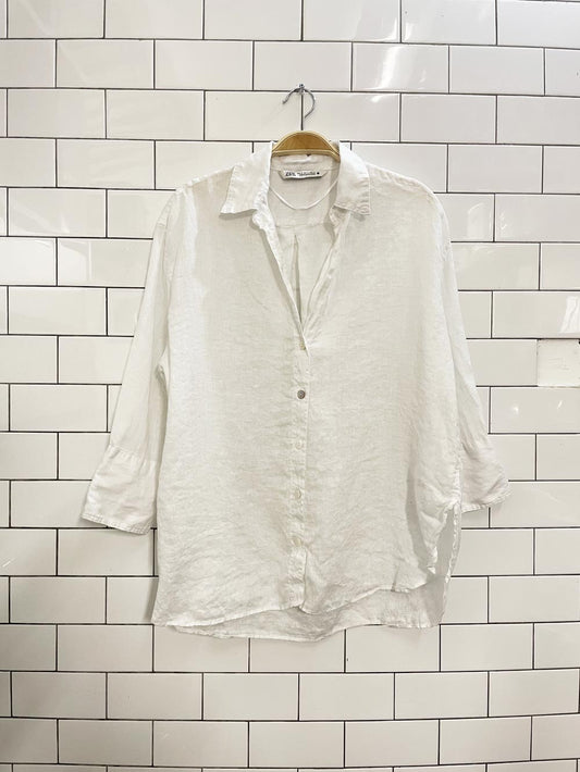 zara oversized linen button down shirt - good market thrift store