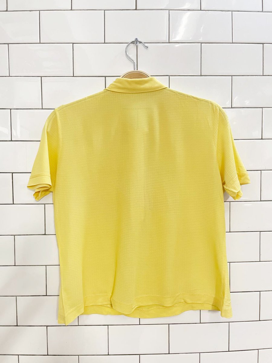 vintage 60s daggar collar 1/2 button poly - knit pocket shirt - good market thrift store