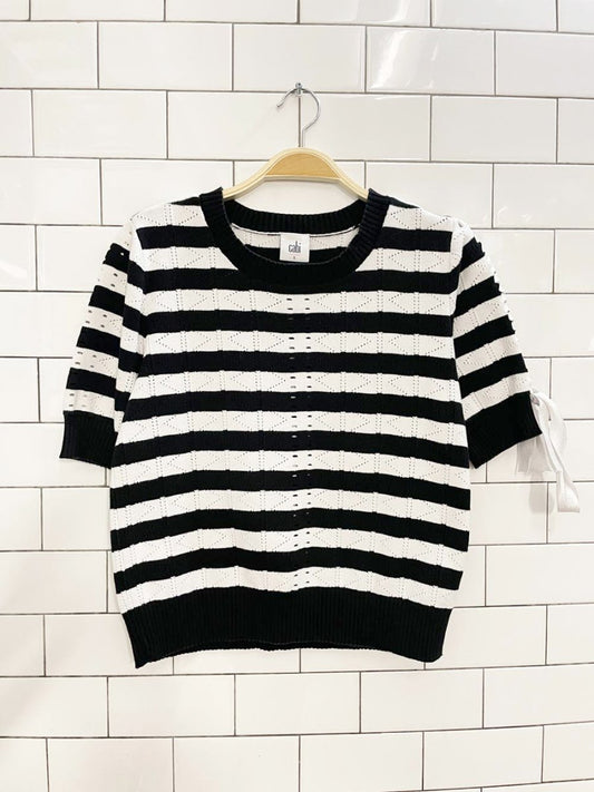 cabi runway stripe lace up sleeve knit top - good market thrift store