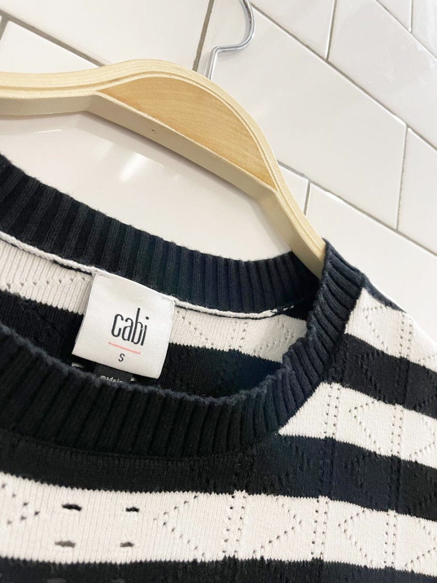 cabi runway stripe lace up sleeve knit top - good market thrift store