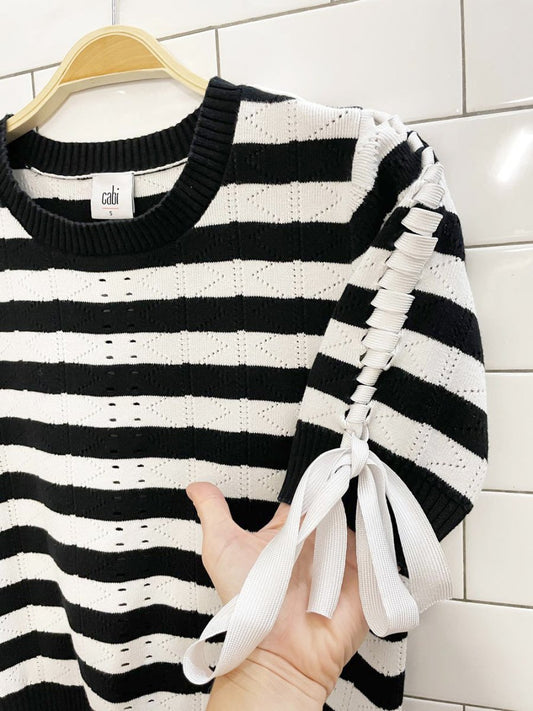 cabi runway stripe lace up sleeve knit top - good market thrift store