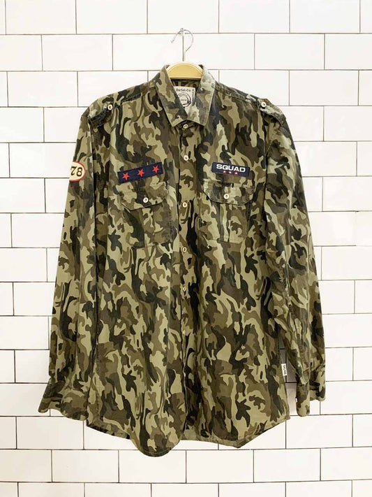 vintage 00s diesel patched military camo full button shirt