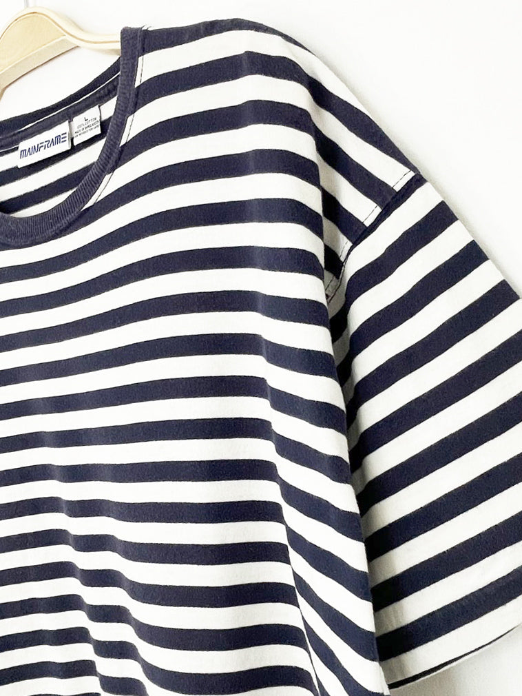 vintage 90s mainframe boxy blue stripe tee