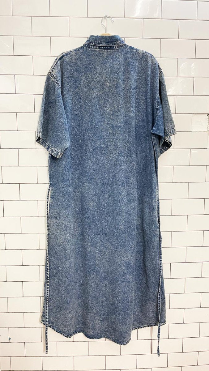 vintage 80s pearl river western rose acid wash denim shirt maxi dress - good market thrift store