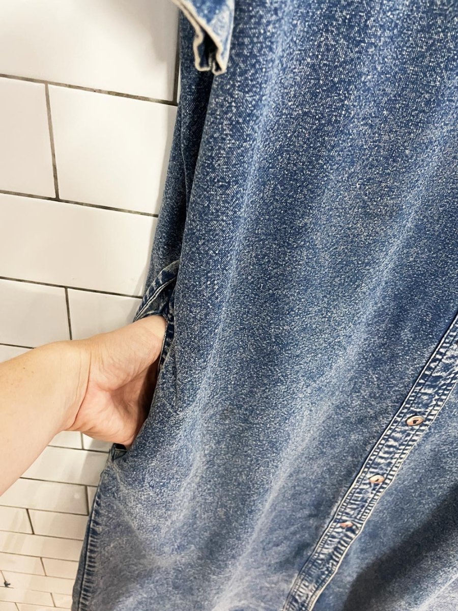 vintage 80s pearl river western rose acid wash denim shirt maxi dress - good market thrift store