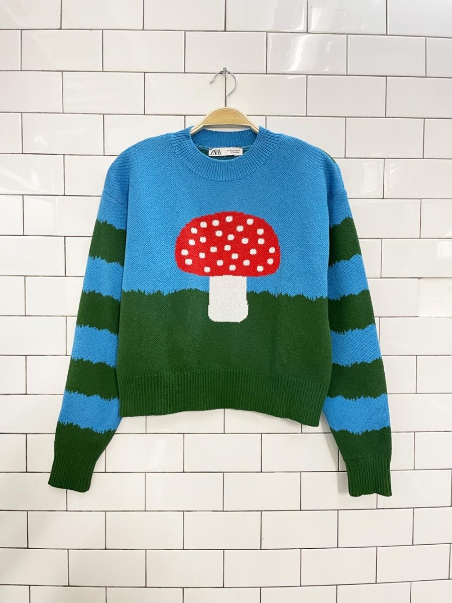 zara check knit mushroom sweater - good market thrift store