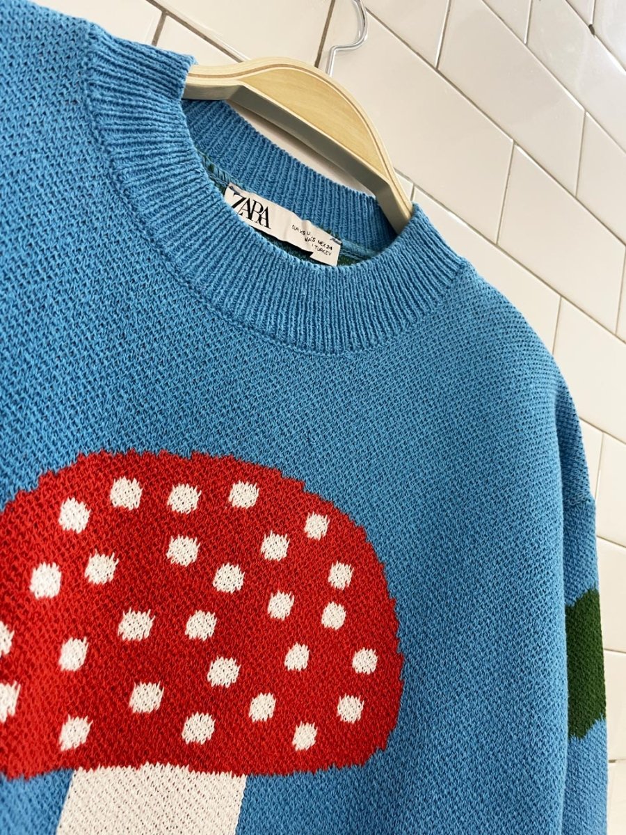 zara check knit mushroom sweater - good market thrift store