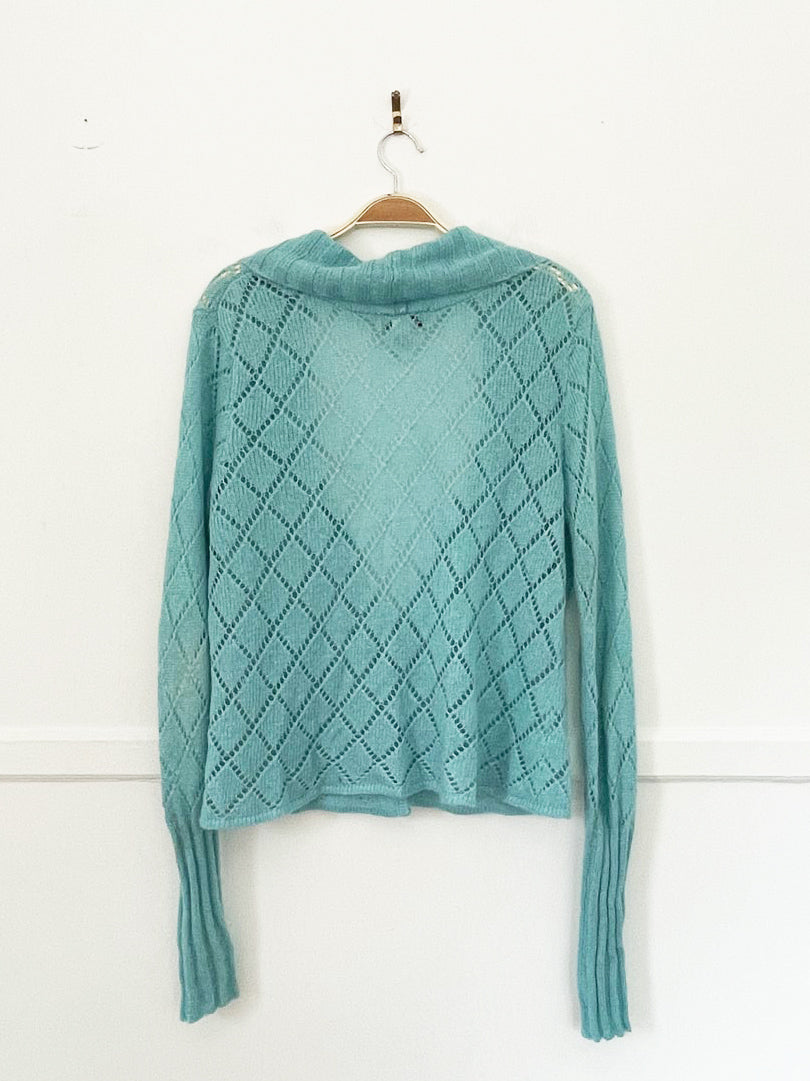 y2k carol rose mohair-blend pointelle knit rosebud cardigan