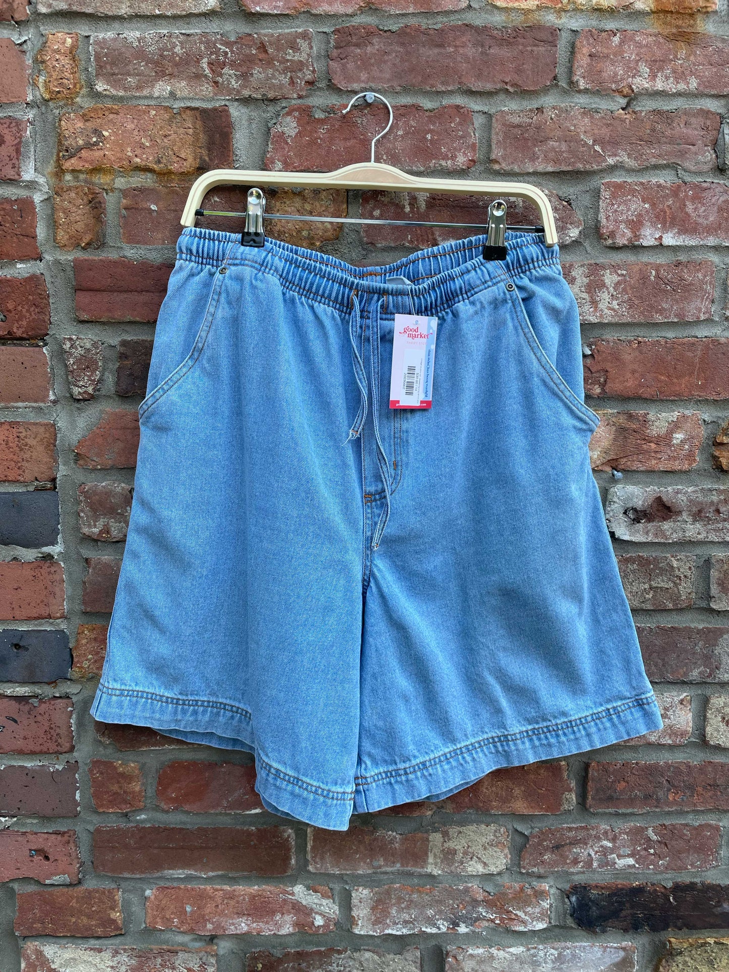 vintage country col. drawstring long denim shorts