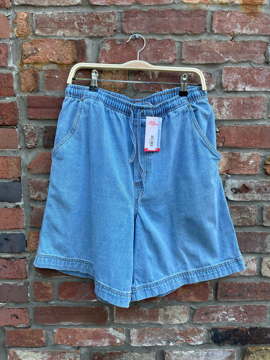 vintage country col. drawstring long denim shorts