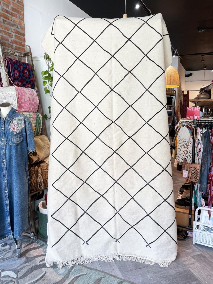 vintage moroccan boujaad hand - woven wool diamond rug - good market thrift store