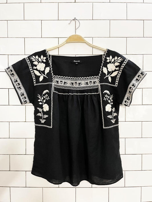 madewell linen-blend embroidered peasant top