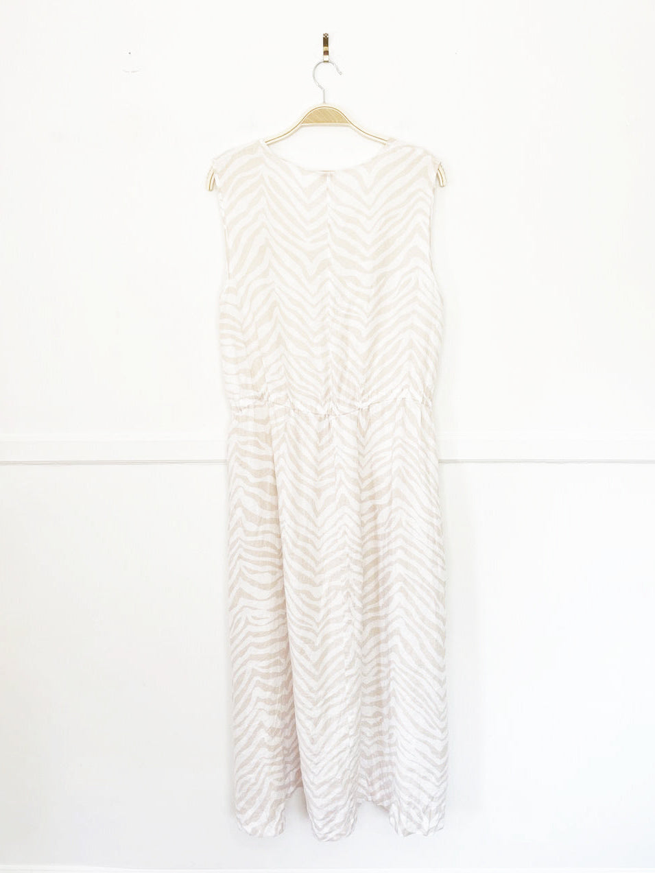 magaschoni 100% linen drawstring waist animal print maxi dress