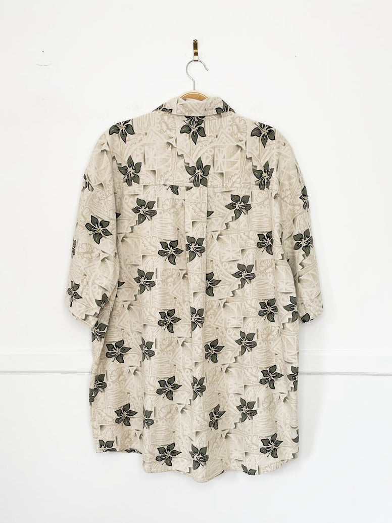 vintage summa 100% raw silk full button cabana shirt