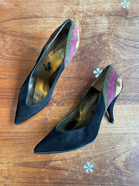 vintage bonita suede western heel pumps