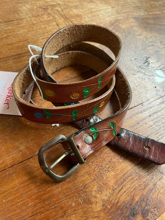 vintage floral tooled leather skinny belt
