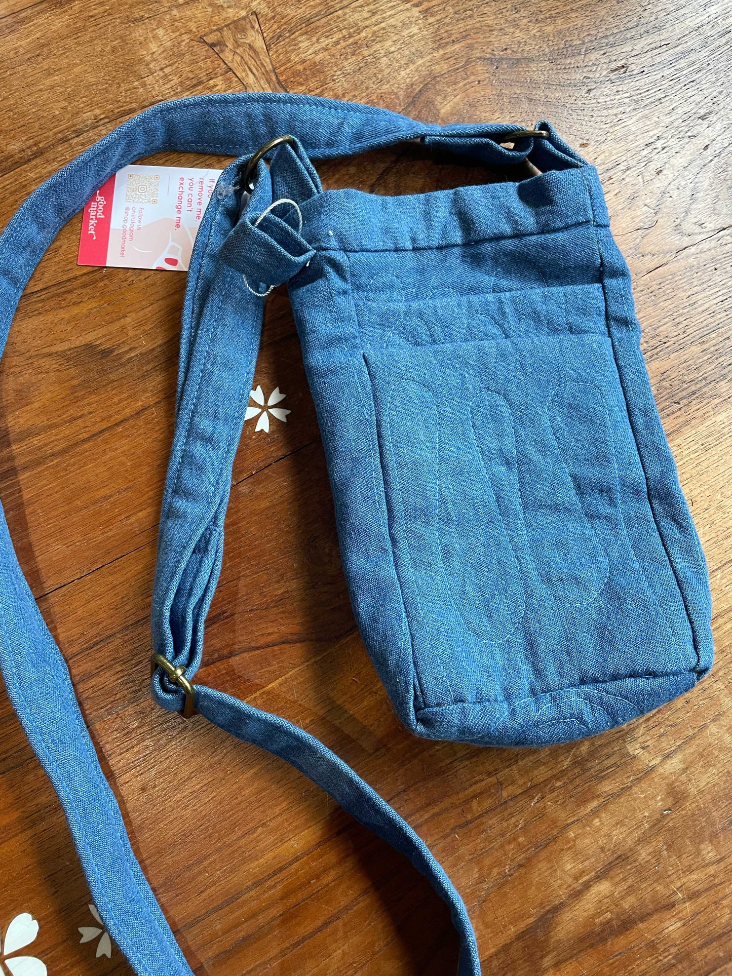 quilted denim crossbody wine bag