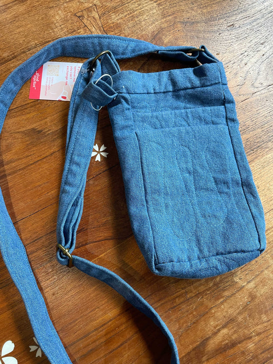 quilted denim crossbody wine bag