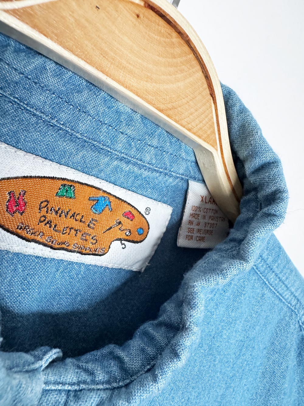 vintage 90s pinnacle x LA spellout sporty prep cropped denim shirt | rework