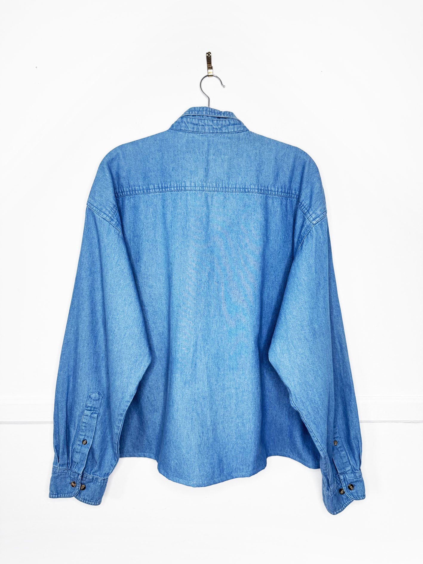 vintage 90s pinnacle x LA spellout sporty prep cropped denim shirt | rework