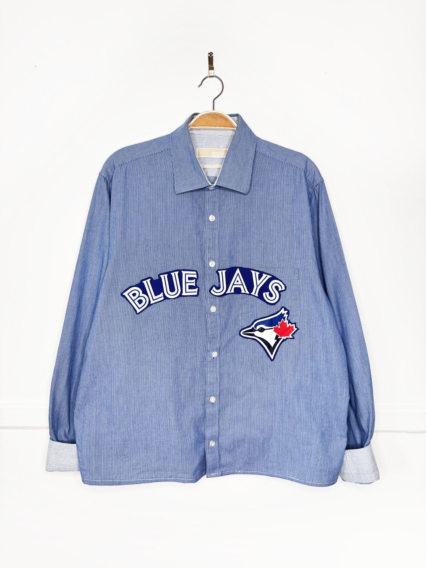 michael kors x the blue jays sporty prep cropped shirt | rework