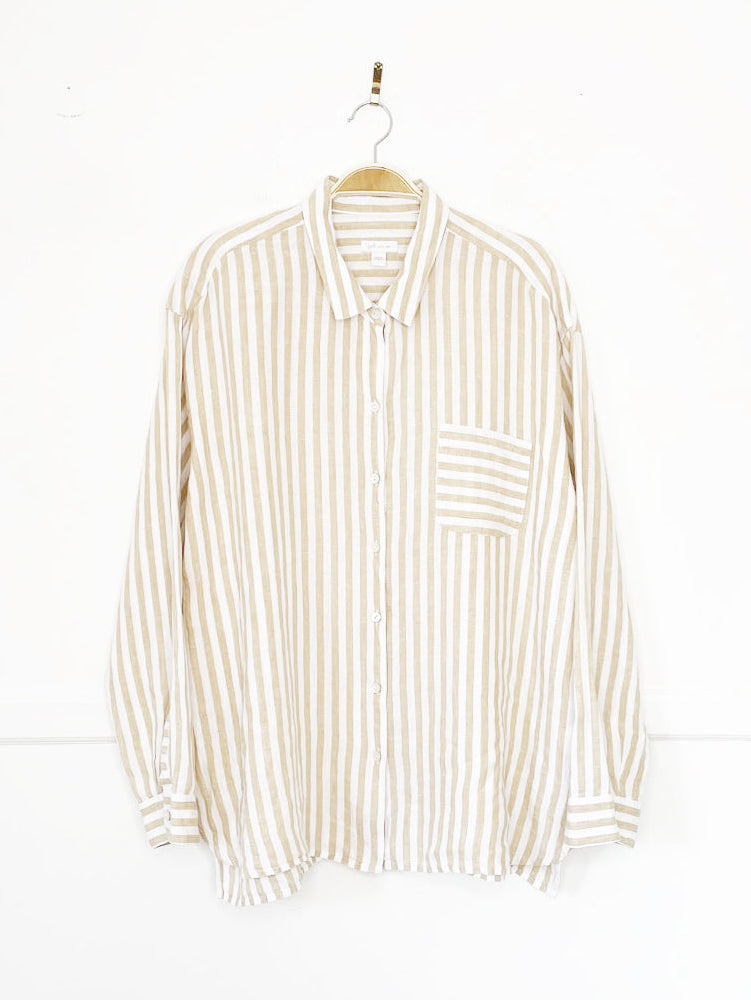j jill 100% linen striped full button shirt