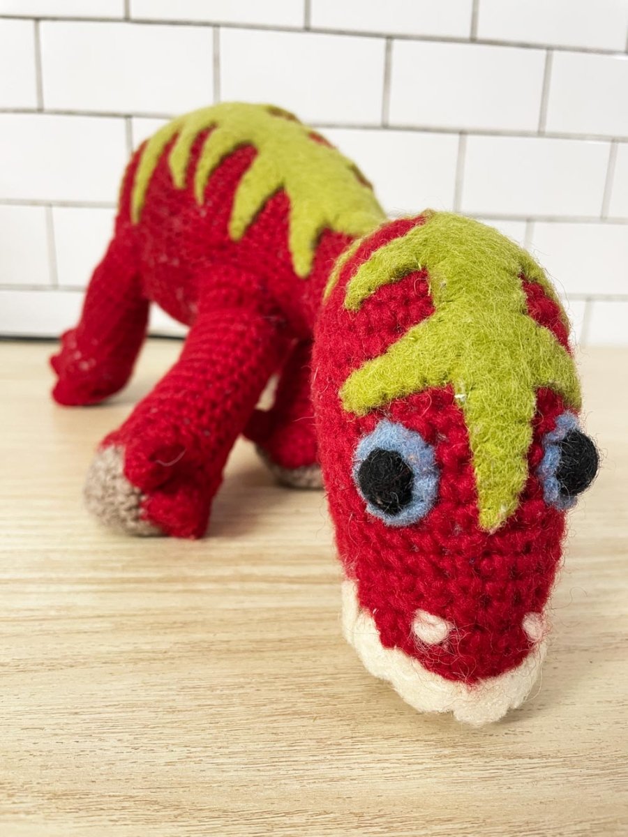 merben wool hand knit dino plushie - good market thrift store