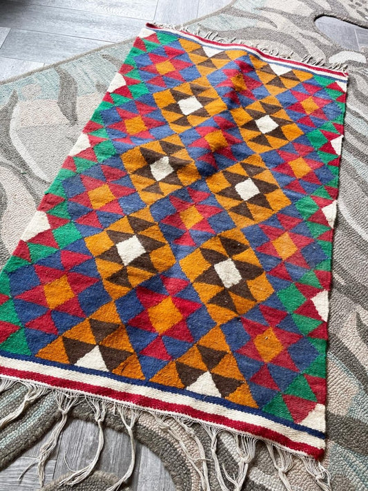 vintage turkish kilim geometric wool rug - good market thrift store
