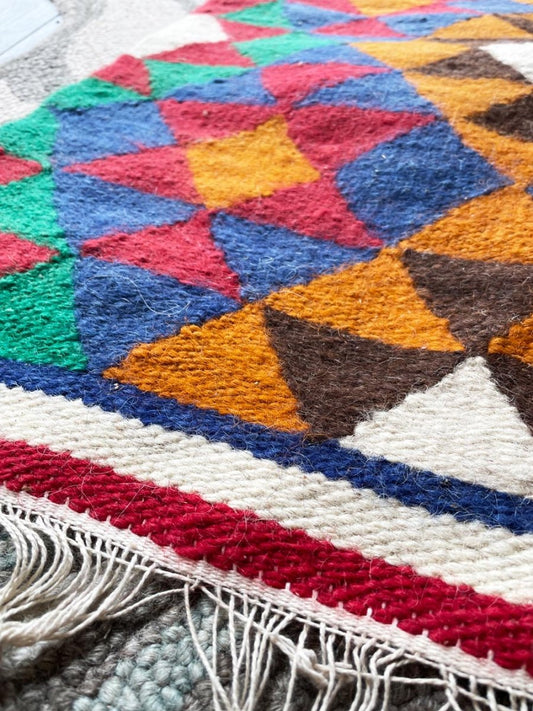 vintage turkish kilim geometric wool rug - good market thrift store