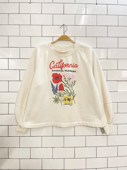 california coastal flowers fleece sweatshirt - good market thrift store
