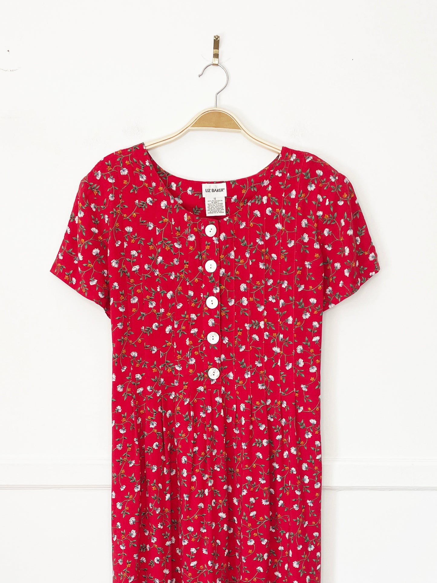 vintage liz baker micro floral half button tie back maxi dress