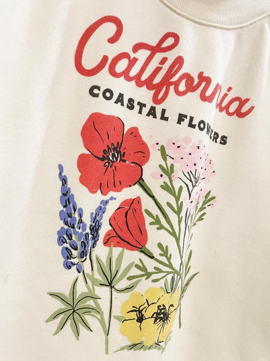 california coastal flowers fleece sweatshirt - good market thrift store