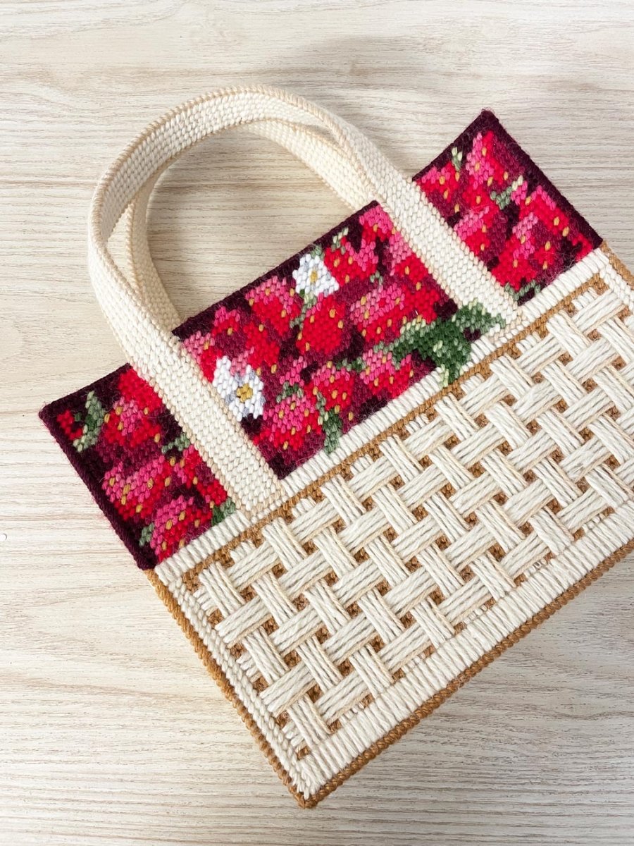 vintage handmade basket of strawberries needlework bag - good market thrift store