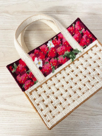 vintage handmade basket of strawberries needlework bag - good market thrift store