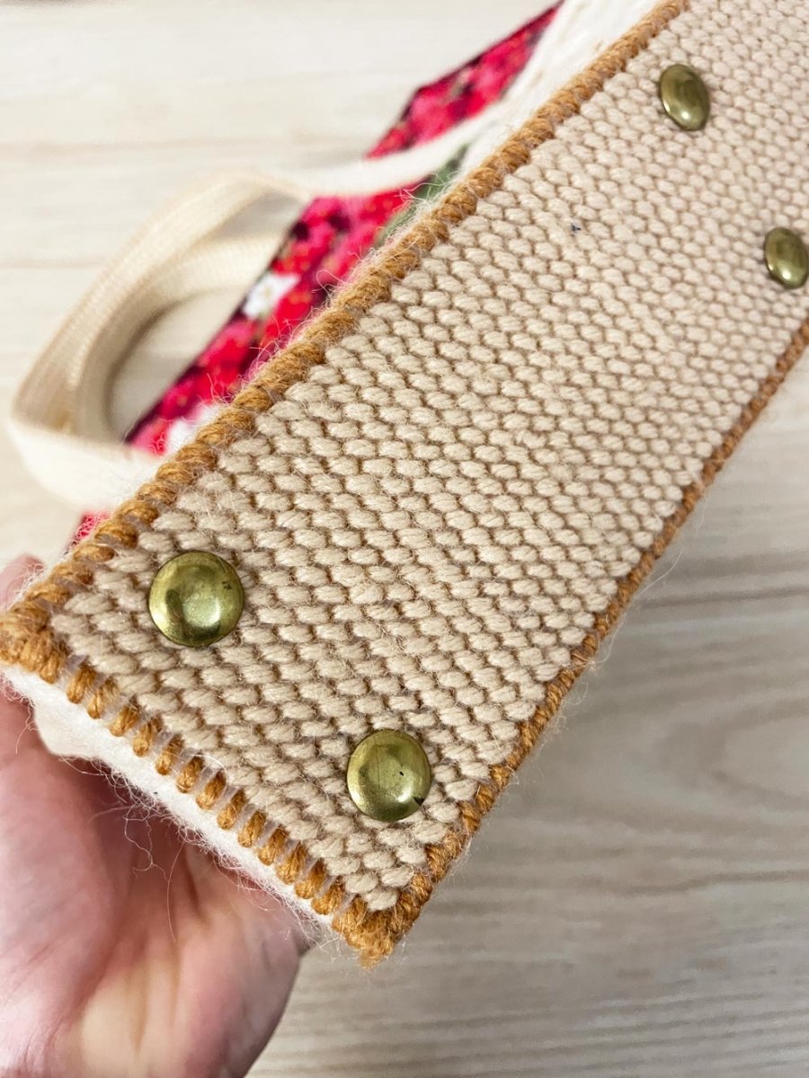 vintage handmade basket of strawberries needlework bag - good market thrift store