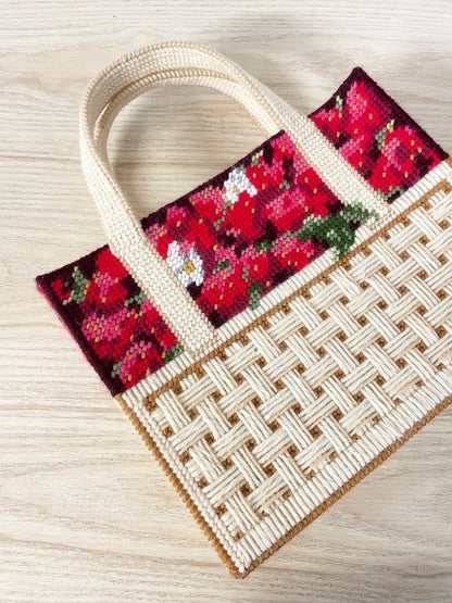 vintage handmade basket of strawberries needlework bag - good market thrift store