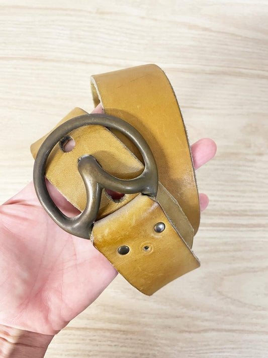 vintage hook buckle thick leather belt - good market thrift store