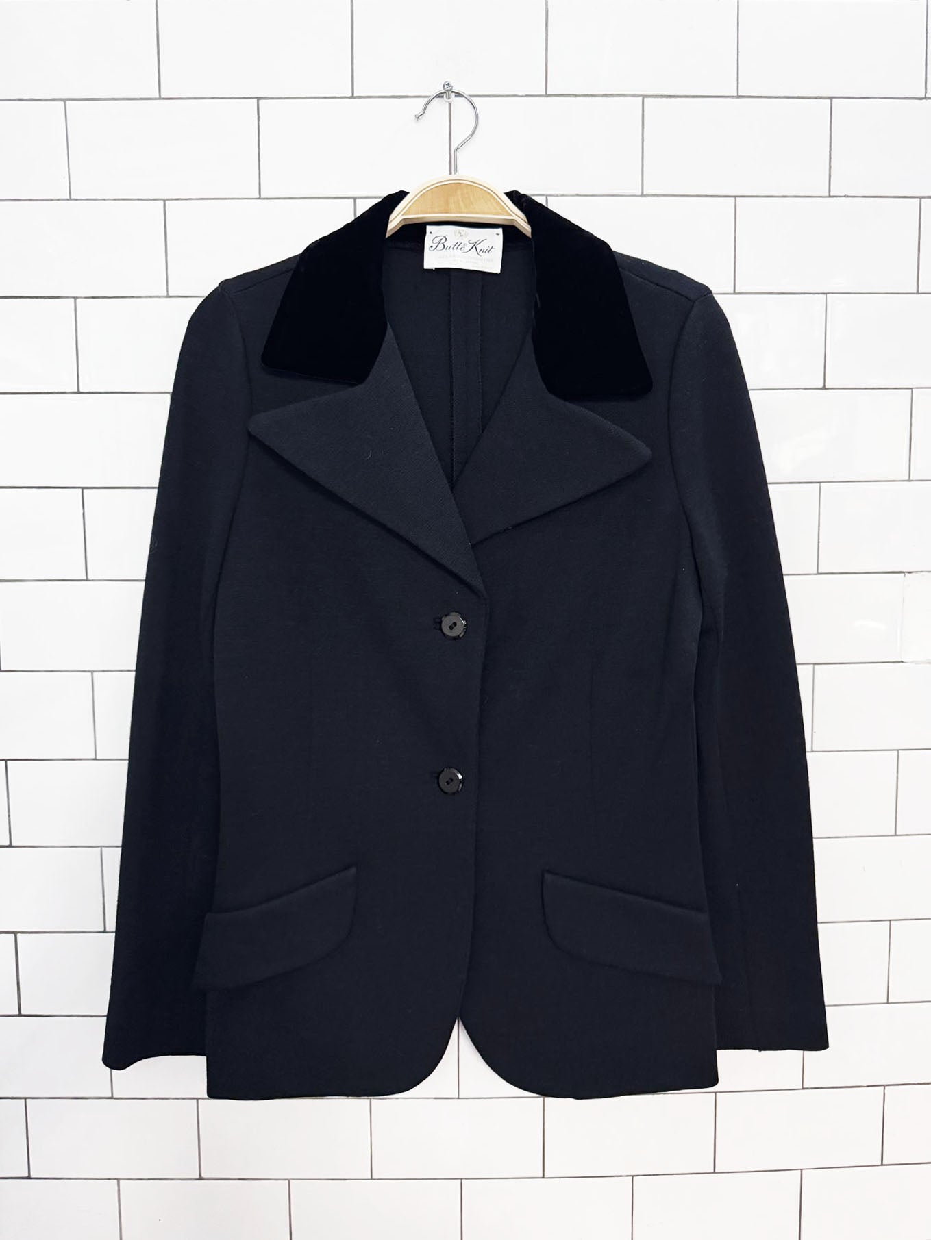 vintage 60s butte knit wool-blend velvet collar knit blazer
