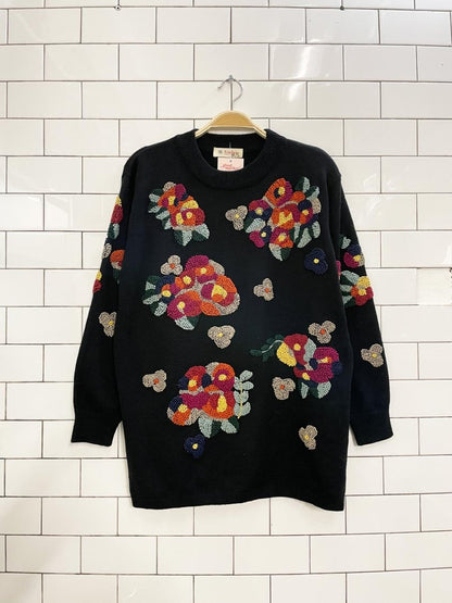 aimilan floral tufted embroidered wool sweater - good market thrift store