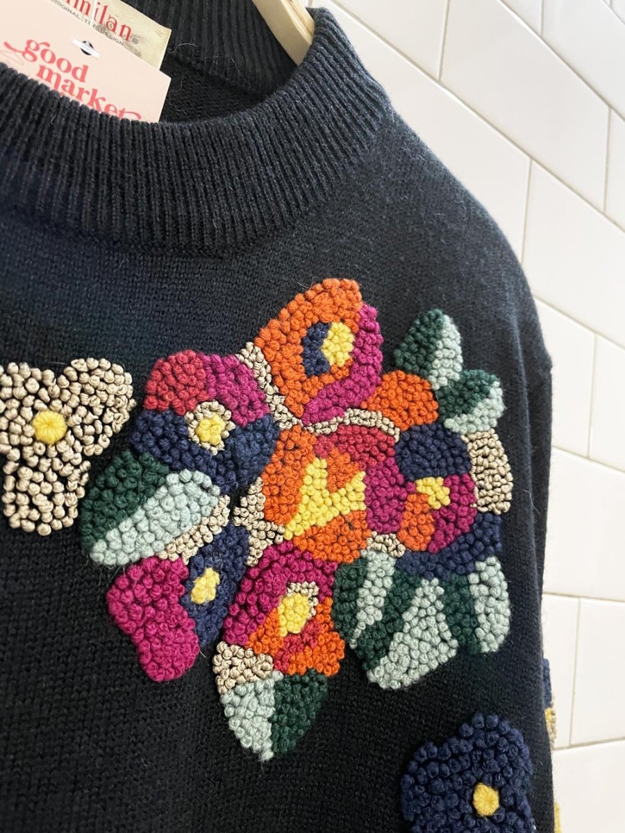 aimilan floral tufted embroidered wool sweater - good market thrift store
