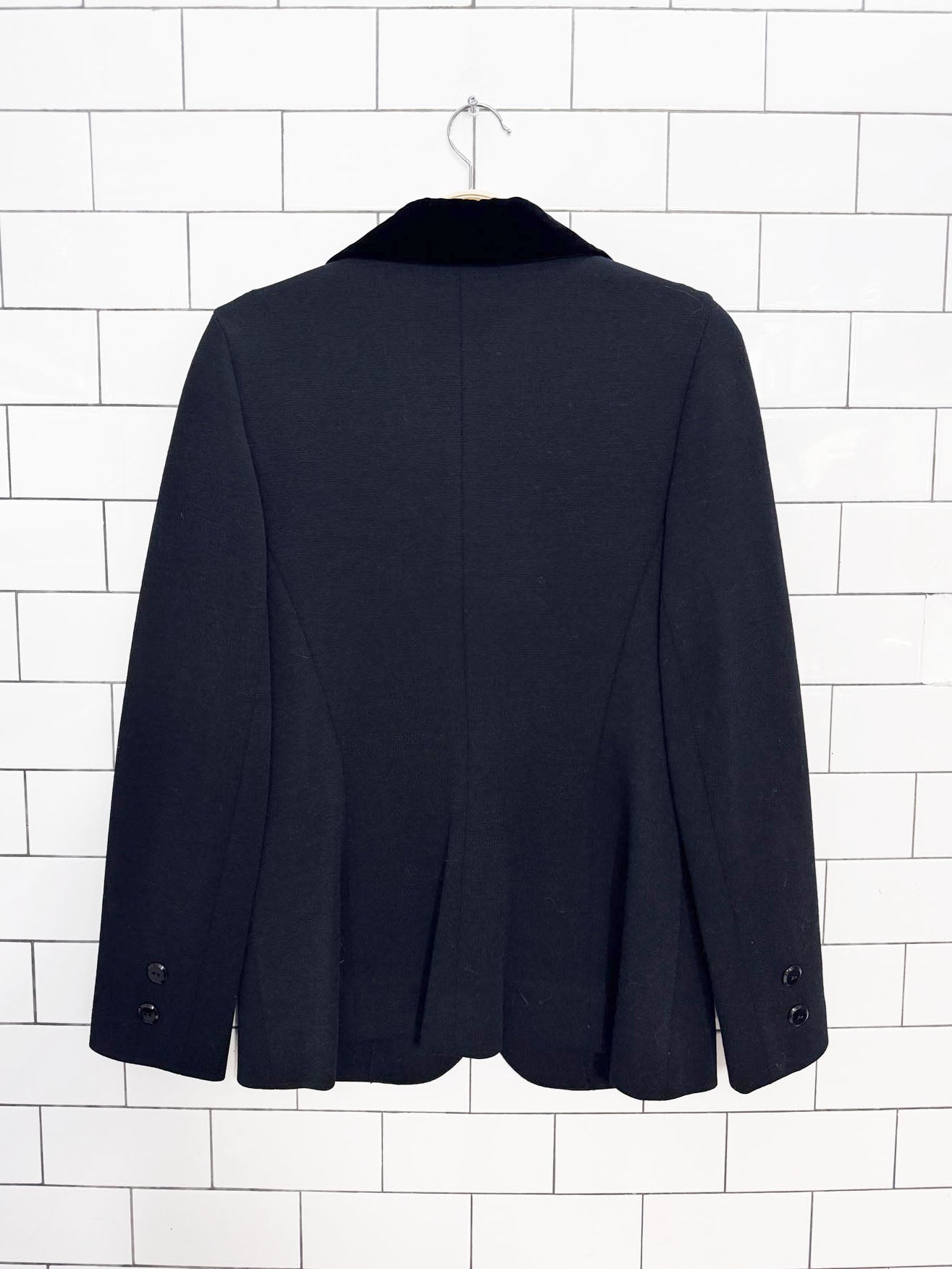vintage 60s butte knit wool-blend velvet collar knit blazer