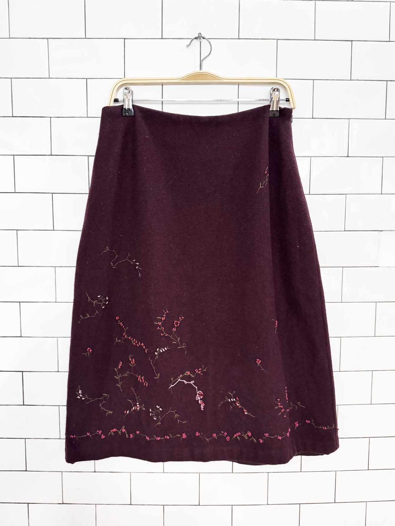 vintage 00s banana republic wool-blend embroidered midi skirt